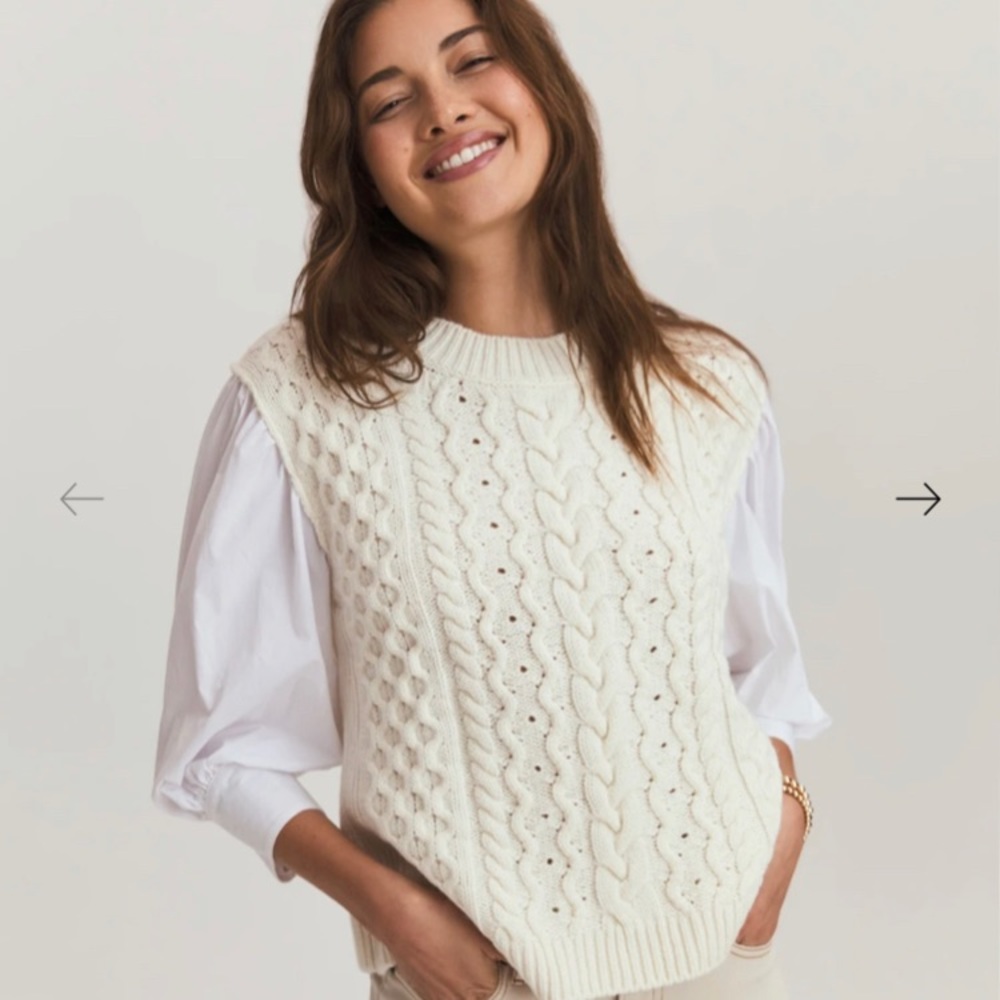 Something Navy Cable knit poplin sleeve sweater